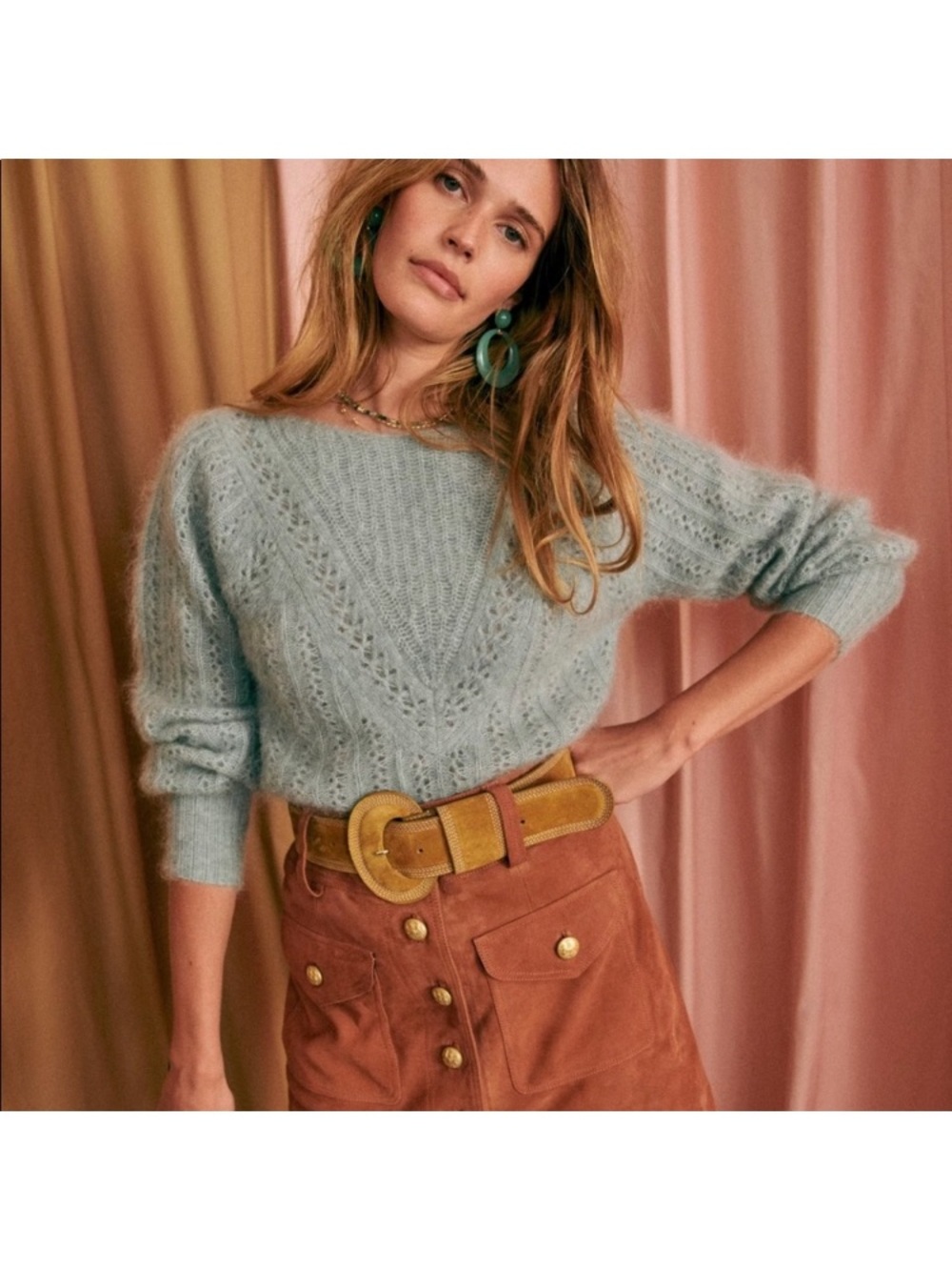 Sézane Rosa Mohair Knit Jumper in Sea Mist - Size Small